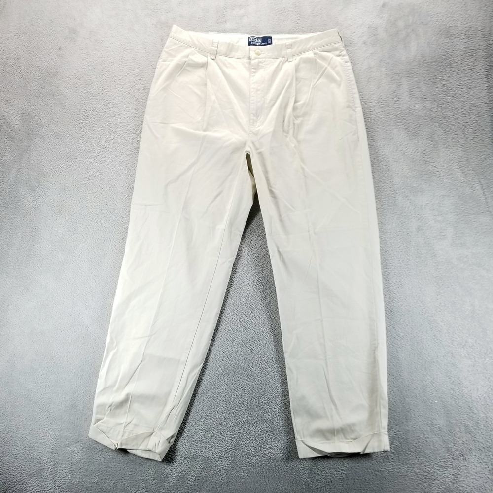 VTG‎ Polo Ralph Lauren Pants Mens 36x30 Beige Hammond Pleated Chino Trousers